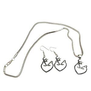3/$20 Womens Necklace Drop Earrings Jewelry Set Silver Plated Deer Pendant Black